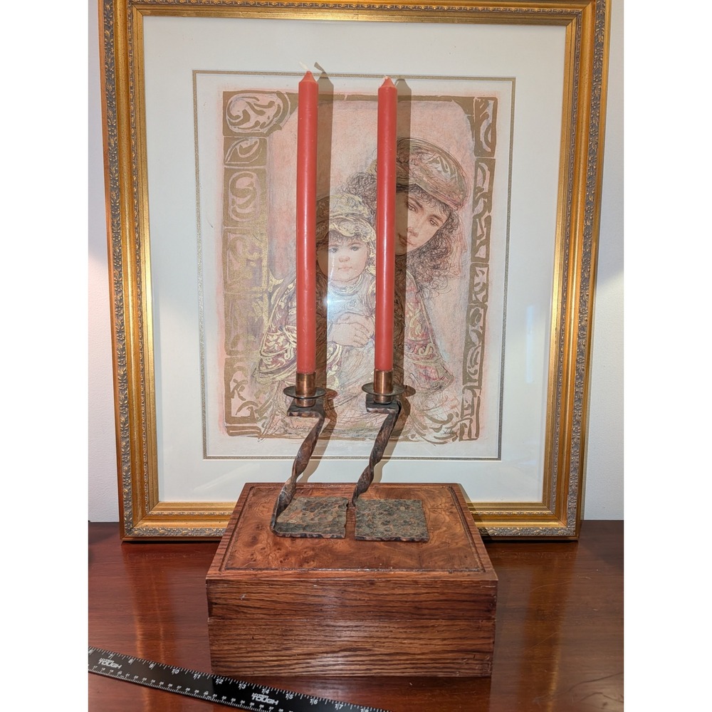 Mid Century Handmade Brutalist Copper Twisted Candlestick Pair‎ Mission Style
